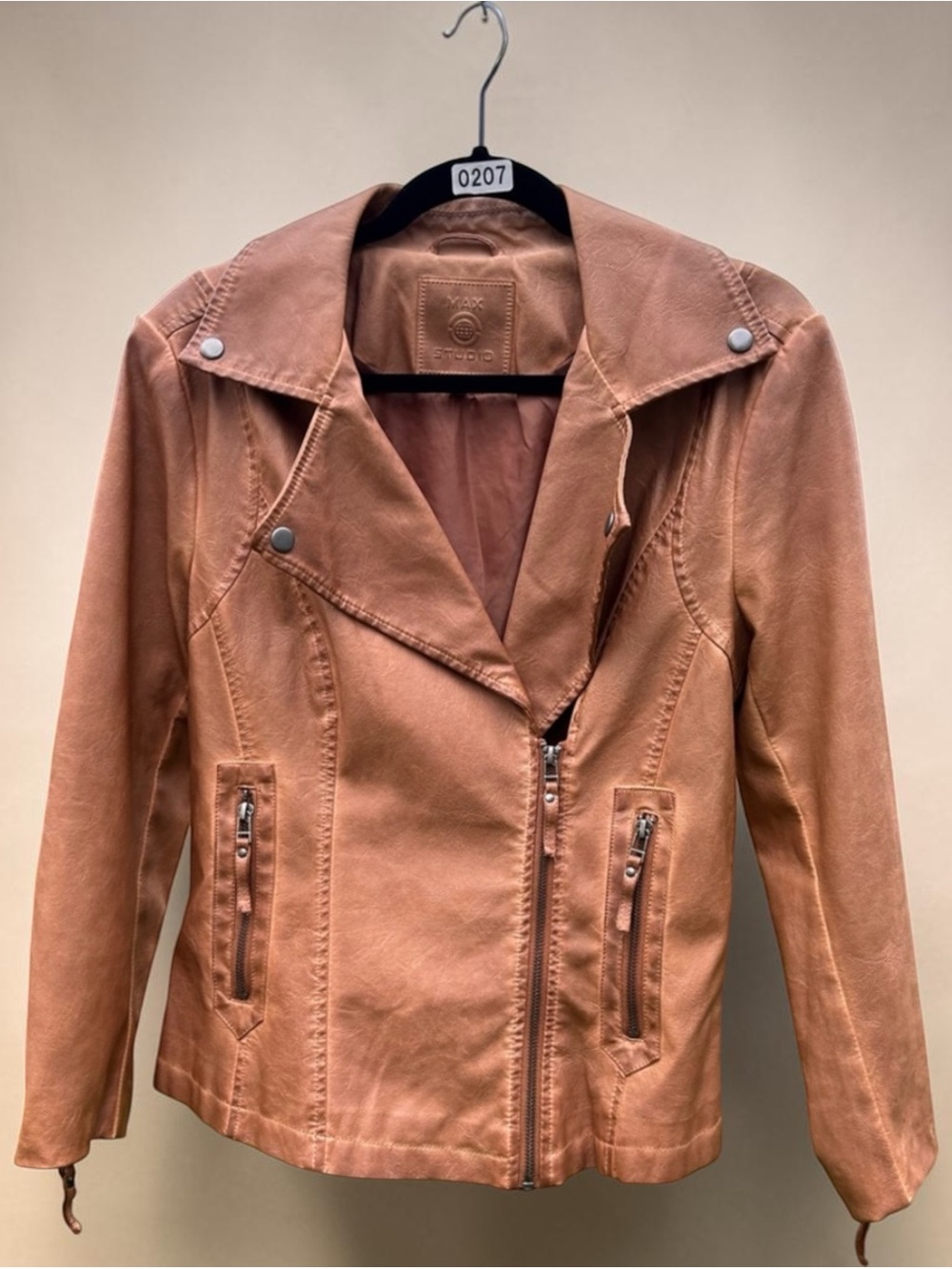 Tan Faux Leather Bomber Jacket